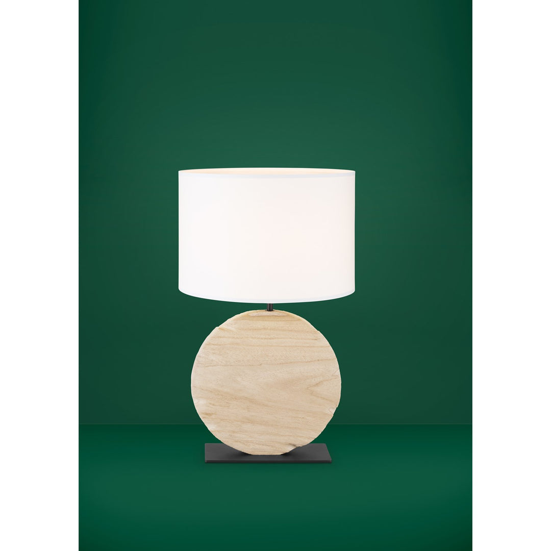1 Light Table Lamp W/ A Natural Wood Body & White Fabric Shade