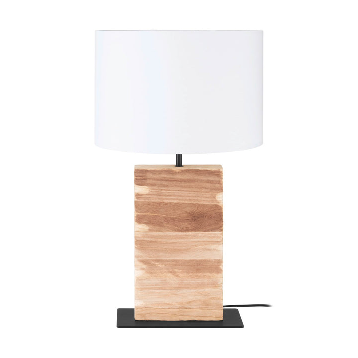 1 Light Table Lamp W/ A Natural Wood Body & White Fabric Shade by Eglo