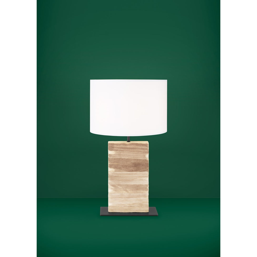 1 Light Table Lamp W/ A Natural Wood Body & White Fabric Shade