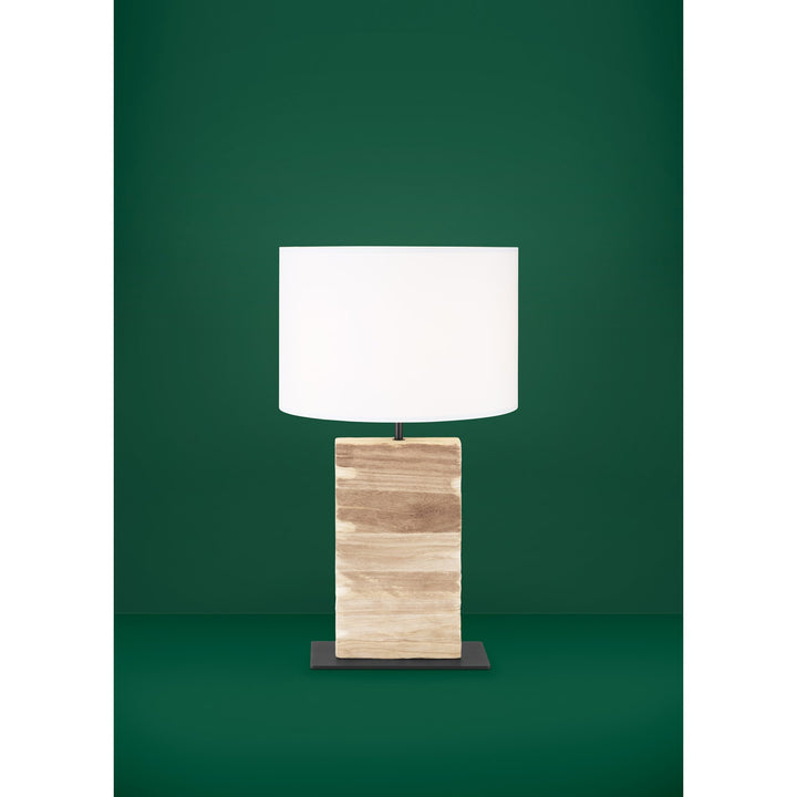 1 Light Table Lamp W/ A Natural Wood Body & White Fabric Shade