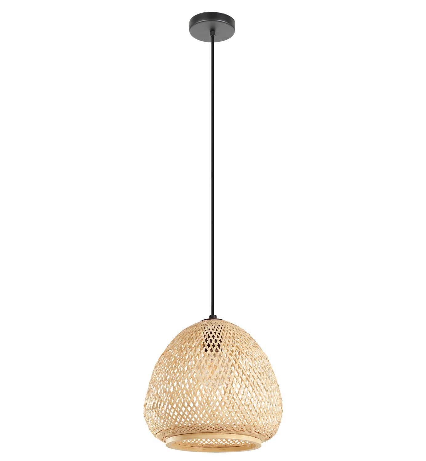 1 Light Pendant W/ A Black Finish & Natural Wood Dome Shaped Shade by Eglo