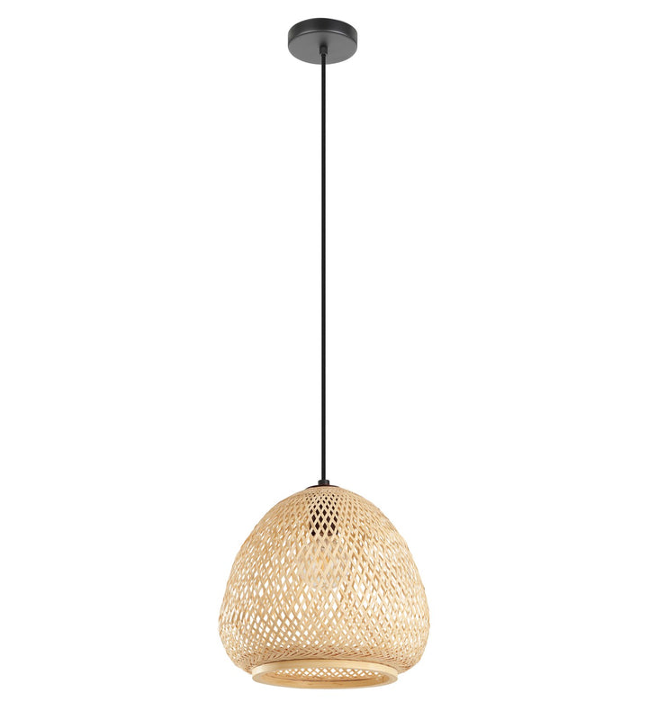 1 Light Pendant W/ A Black Finish & Natural Wood Dome Shaped Shade by Eglo
