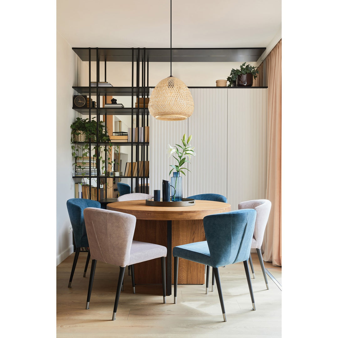 1 Light Pendant W/ A Black Finish & Natural Wood Dome Shaped Shade
