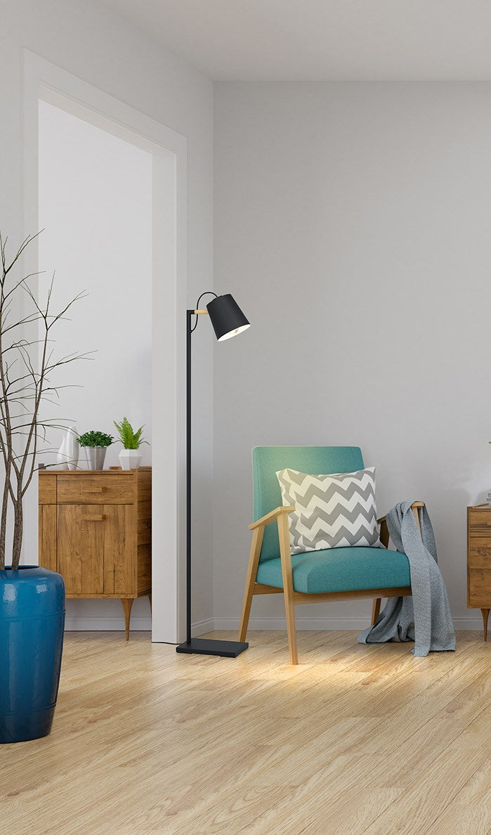 1 Light Floor Lamp W/ Structured Black Finish & Black