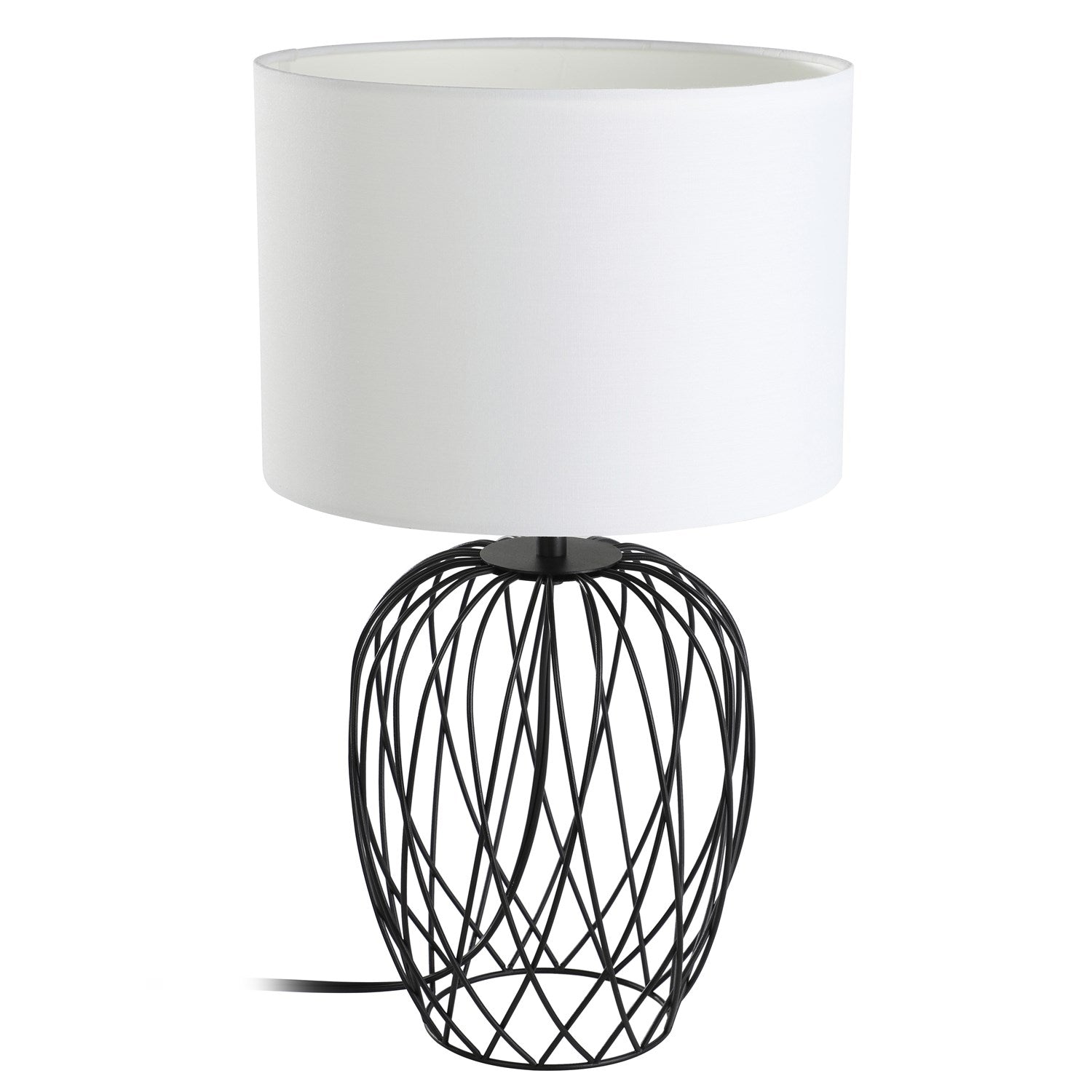 1 Light Table Lamp W/ Black Wire Frame Base & White Fabric Shade by Eglo