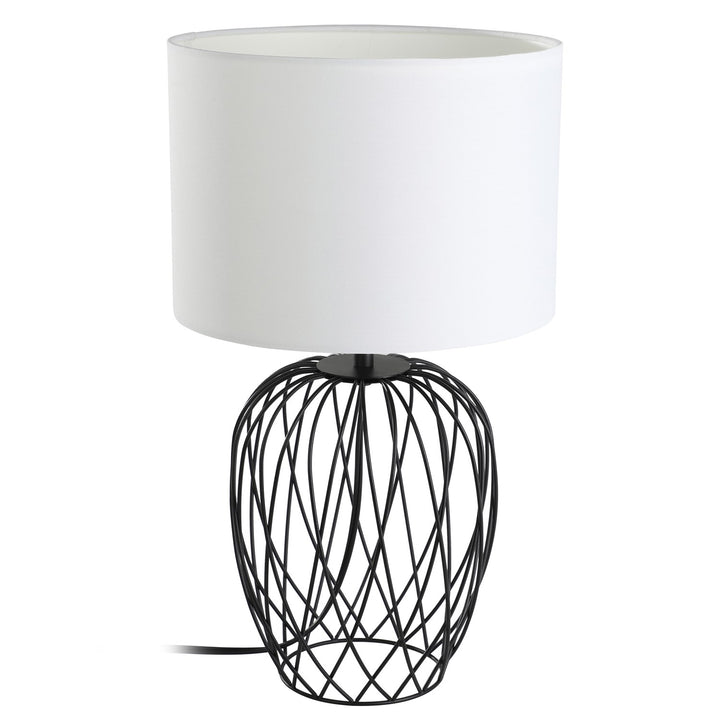 1 Light Table Lamp W/ Black Wire Frame Base & White Fabric Shade by Eglo