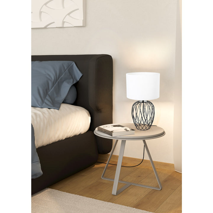 1 Light Table Lamp W/ Black Wire Frame Base & White Fabric Shade
