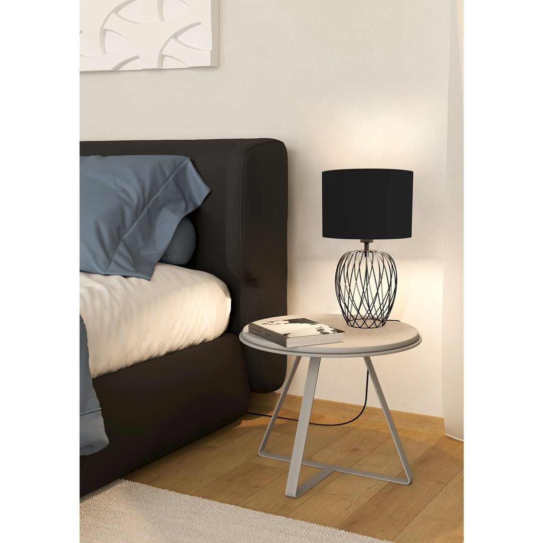 1 Light Table Lamp W/ Black Wire Frame Base & Black Fabric Shade