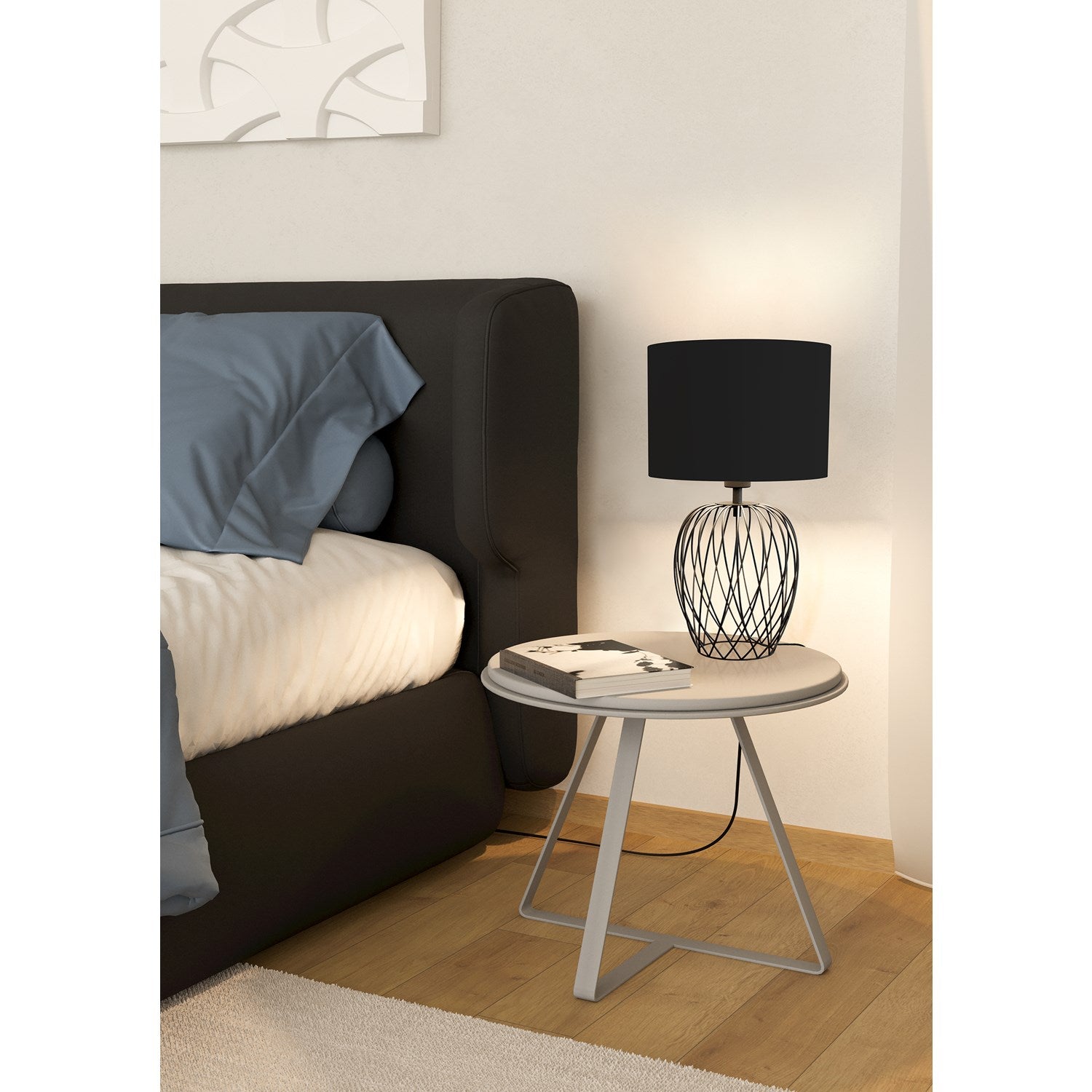 1 Light Table Lamp W/ Black Wire Frame Base & Black Fabric Shade