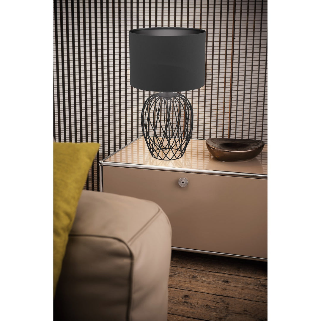 1 Light Table Lamp W/ Black Wire Frame Base & Black Fabric Shade