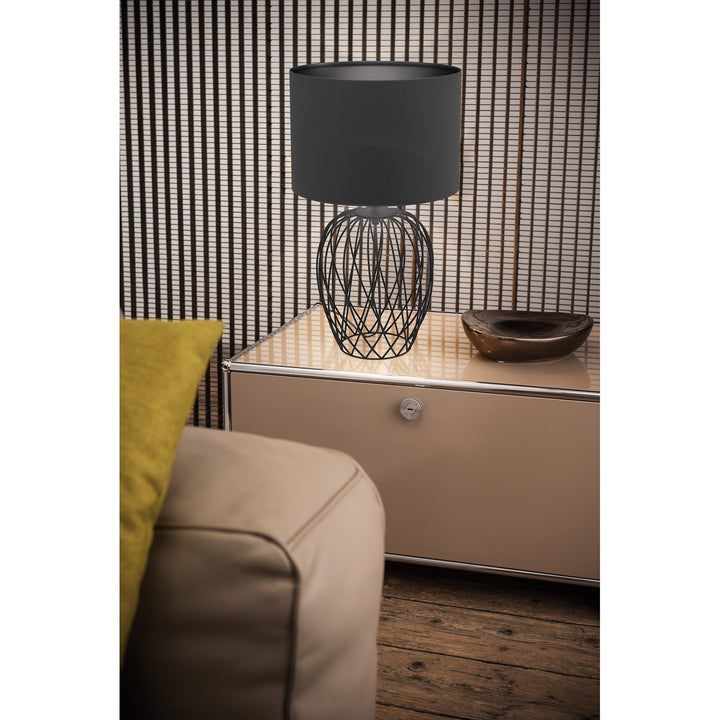 1 Light Table Lamp W/ Black Wire Frame Base & Black Fabric Shade