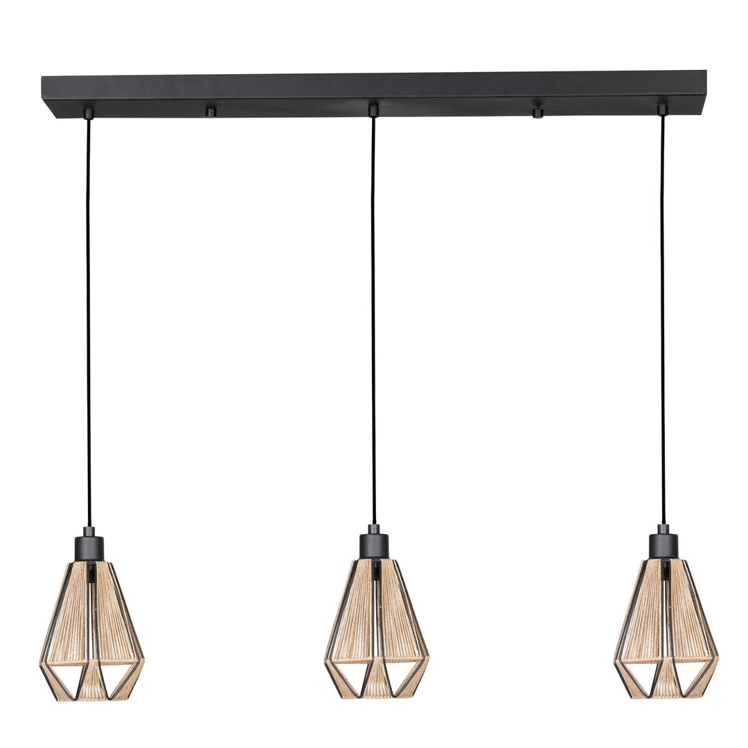 3 Light Linear Pendant W/ Black Finish And Natural Fabric Shades by Eglo
