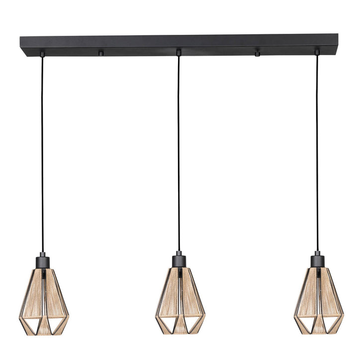 3 Light Linear Pendant W/ Black Finish And Natural Fabric Shades by Eglo