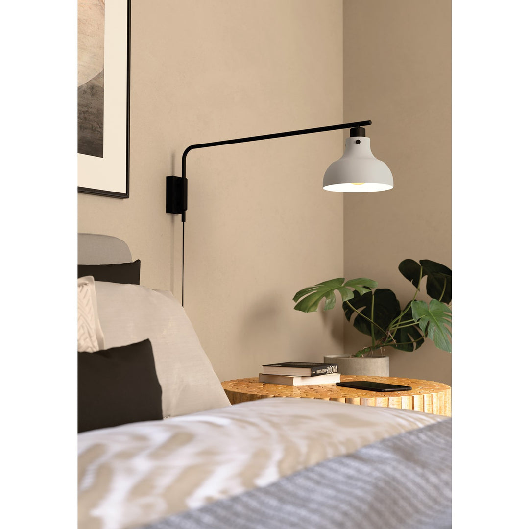 1 Light Wall Light W/ Black Finish & Light Grey Metal Shade
