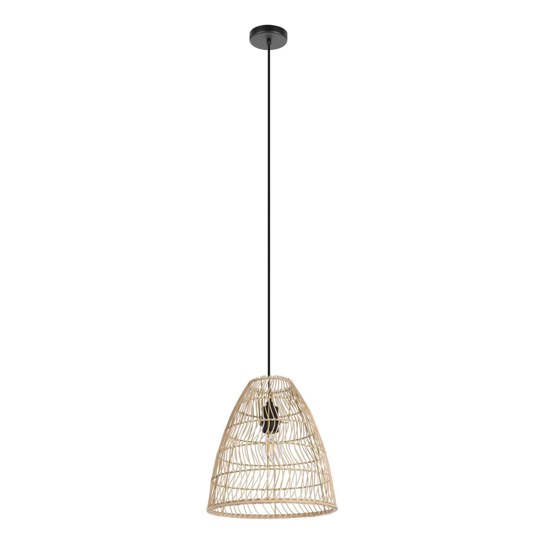 1 Light Pendant W/ Black Finish & Natural Color Ratan Shade by Eglo