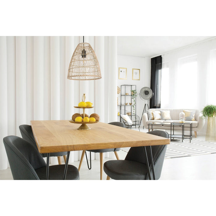 1 Light Pendant W/ Black Finish & Natural Color Ratan Shade