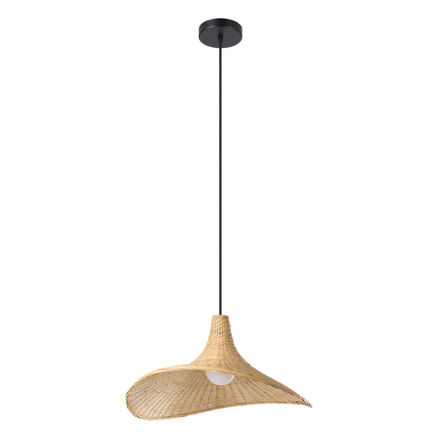 1 Light Pendant W/ Black Finish & Natural Bamboo Shade by Eglo