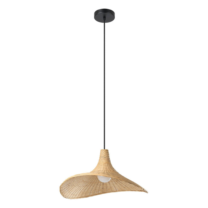 1 Light Pendant W/ Black Finish & Natural Bamboo Shade by Eglo