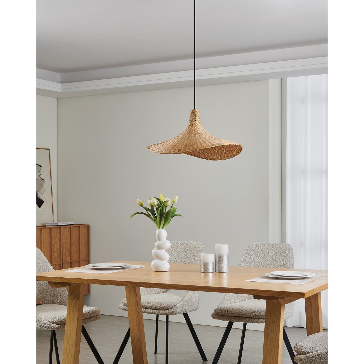 1 Light Pendant W/ Black Finish & Natural Bamboo Shade