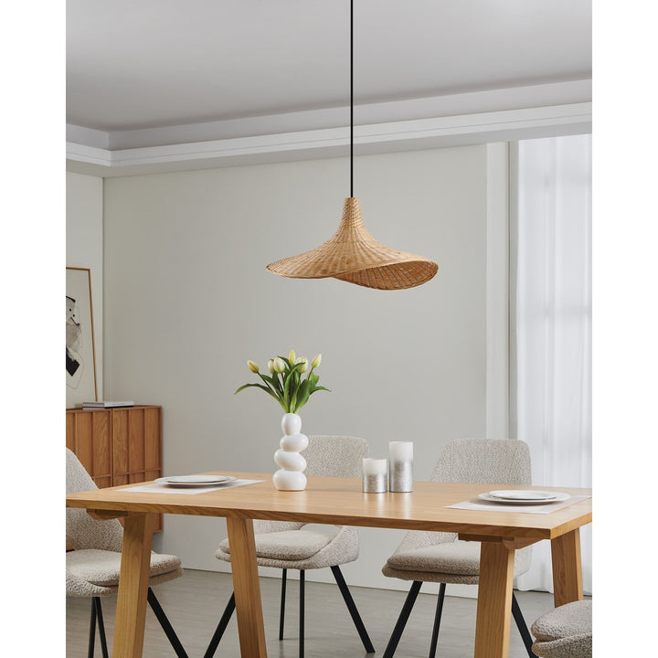 1 Light Pendant W/ Black Finish & Natural Bamboo Shade