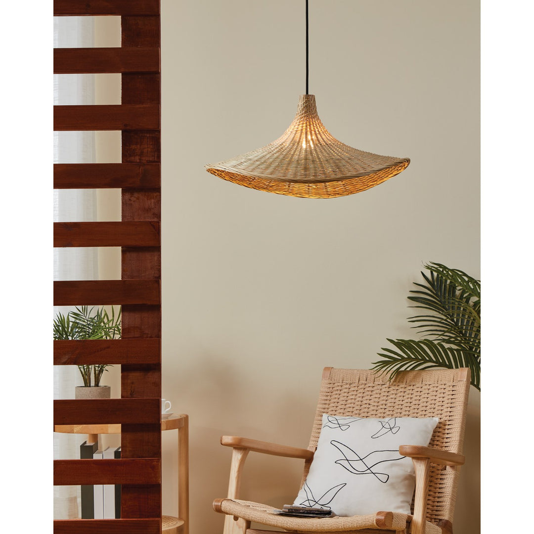 1 Light Pendant W/ Black Finish & Natural Bamboo Shade