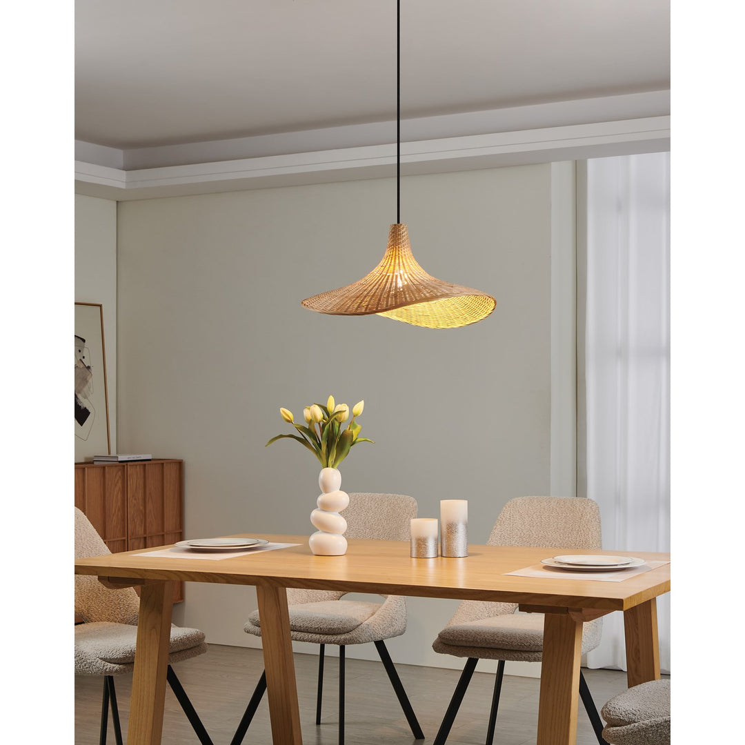1 Light Pendant W/ Black Finish & Natural Bamboo Shade