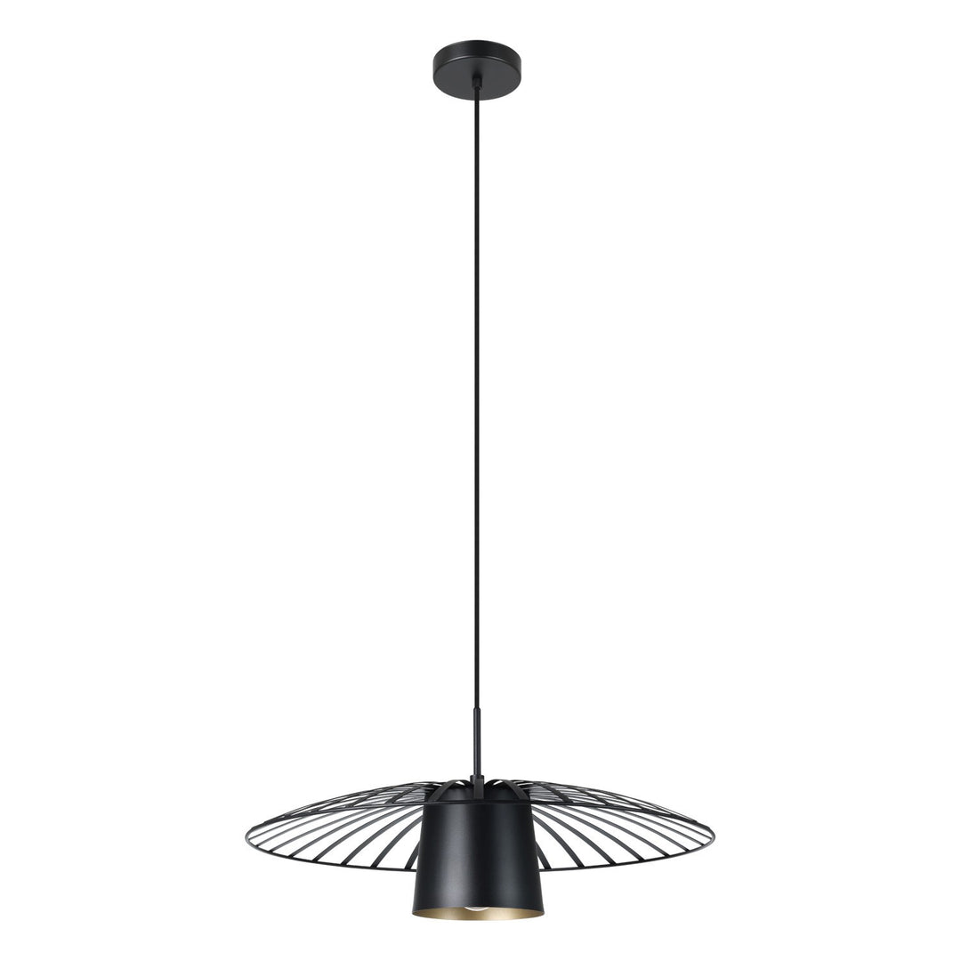 1 Light Pendant W/ Black Finish & Black W/ Gold Interior Metal Shade by Eglo