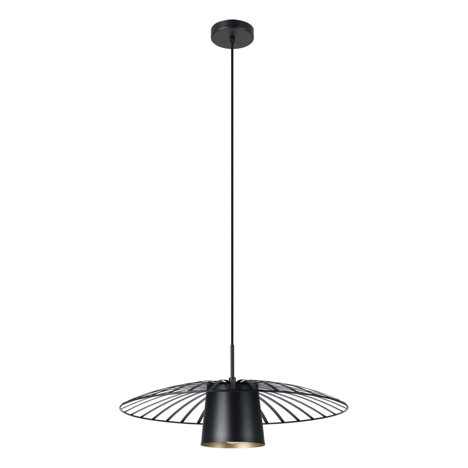 1 Light Pendant W/ Black Finish & Black W/ Gold Interior Metal Shade by Eglo
