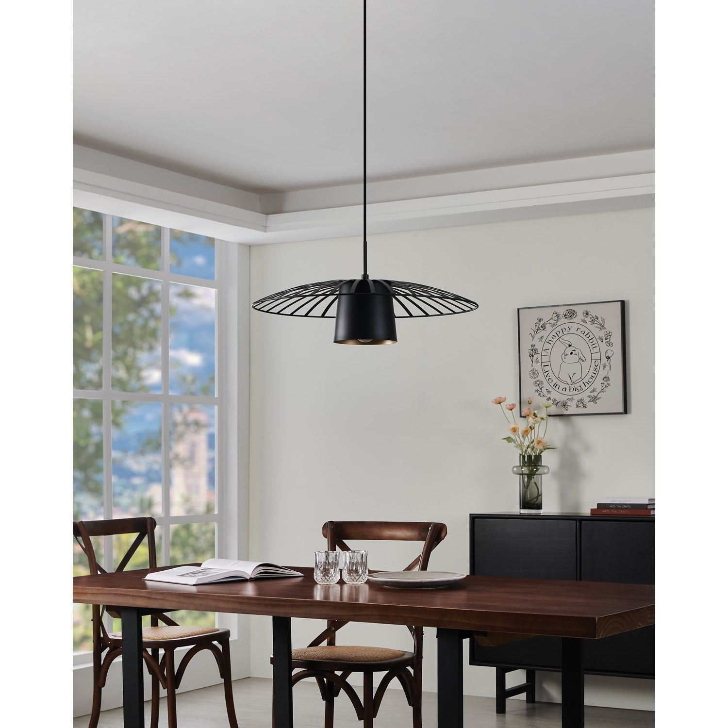 1 Light Pendant W/ Black Finish & Black W/ Gold Interior Metal Shade