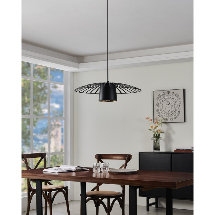1 Light Pendant W/ Black Finish & Black W/ Gold Interior Metal Shade
