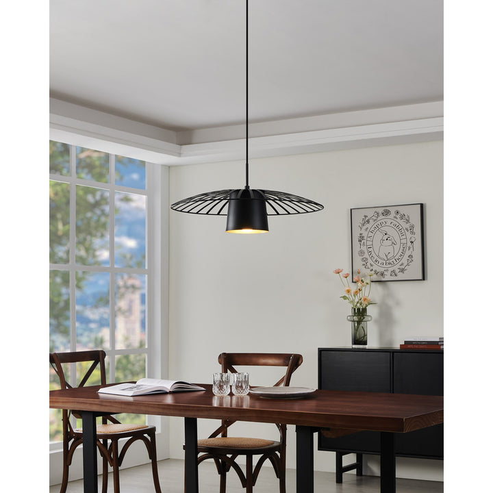 1 Light Pendant W/ Black Finish & Black W/ Gold Interior Metal Shade