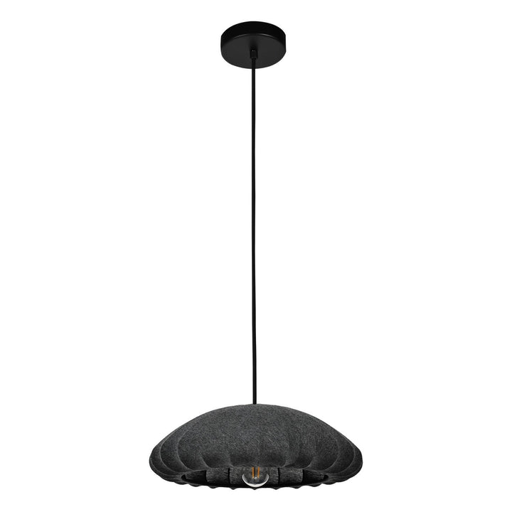1 Light Dome Pendant W/ Black Finish & Dark Grey Fabric Shade by Eglo