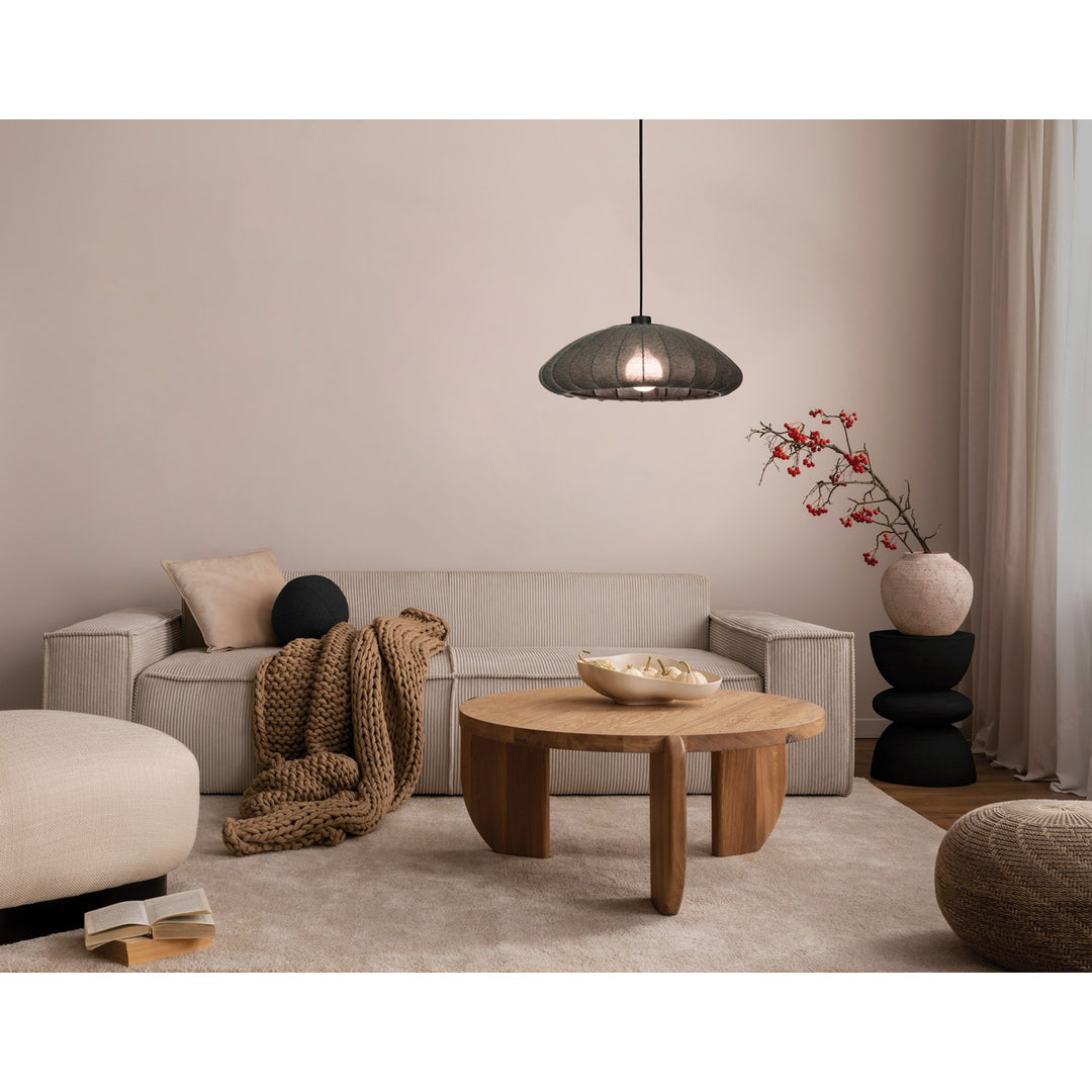 1 Light Dome Pendant W/ Black Finish & Dark Grey Fabric Shade