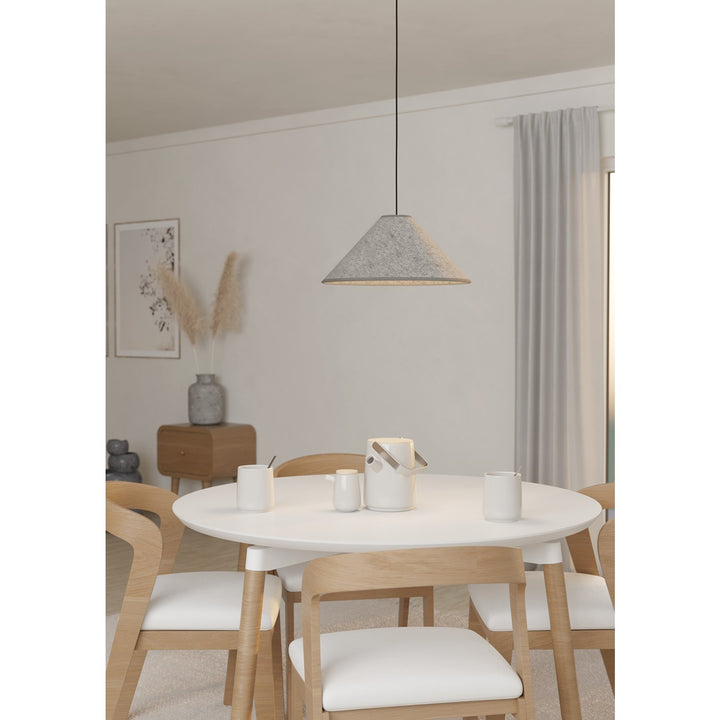 1 Light Cone Pendant W/ Black Finish & Grey Felt Shade