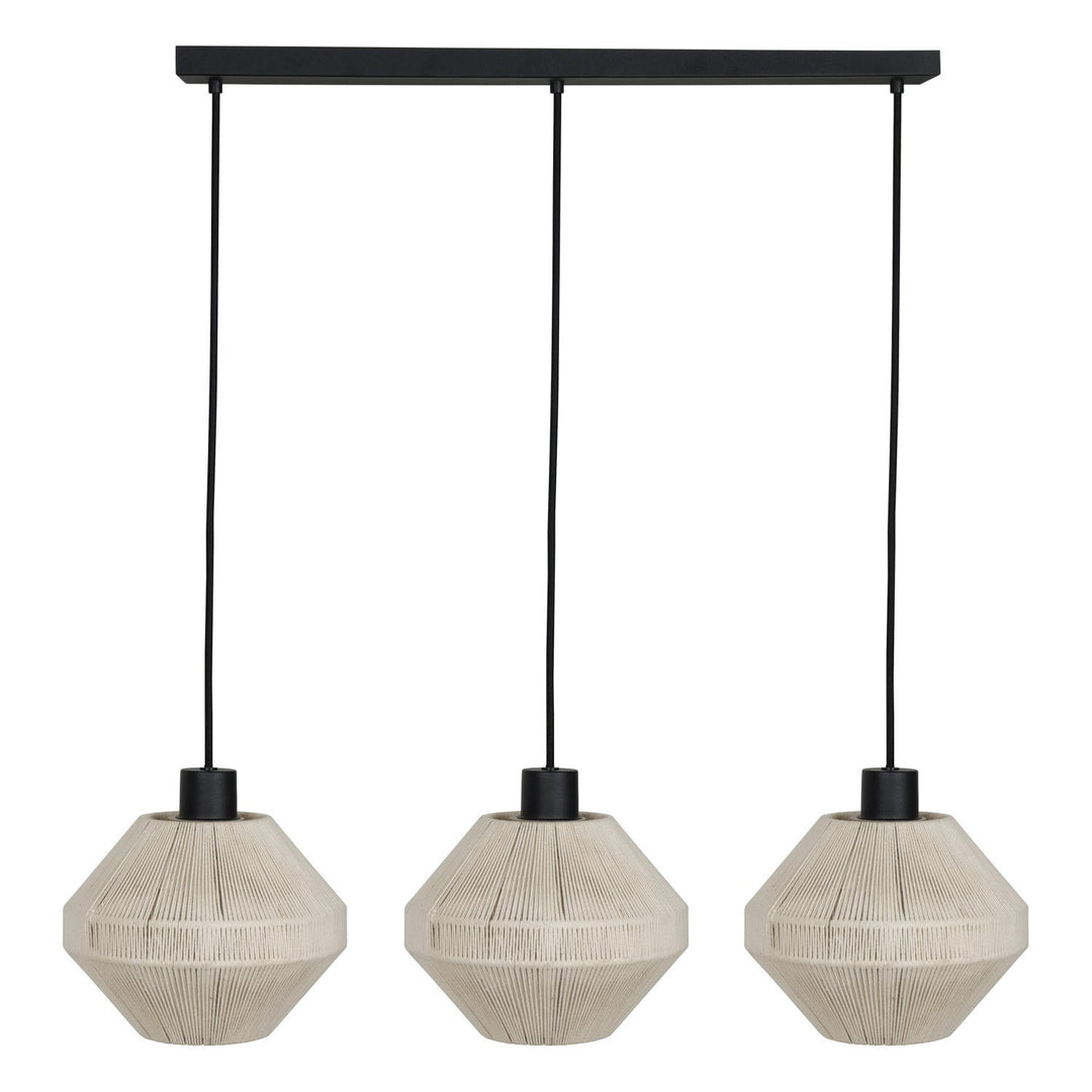 3 Light Linear Pendant W/ Black Finish & Cream Jutetextile Shades by Eglo