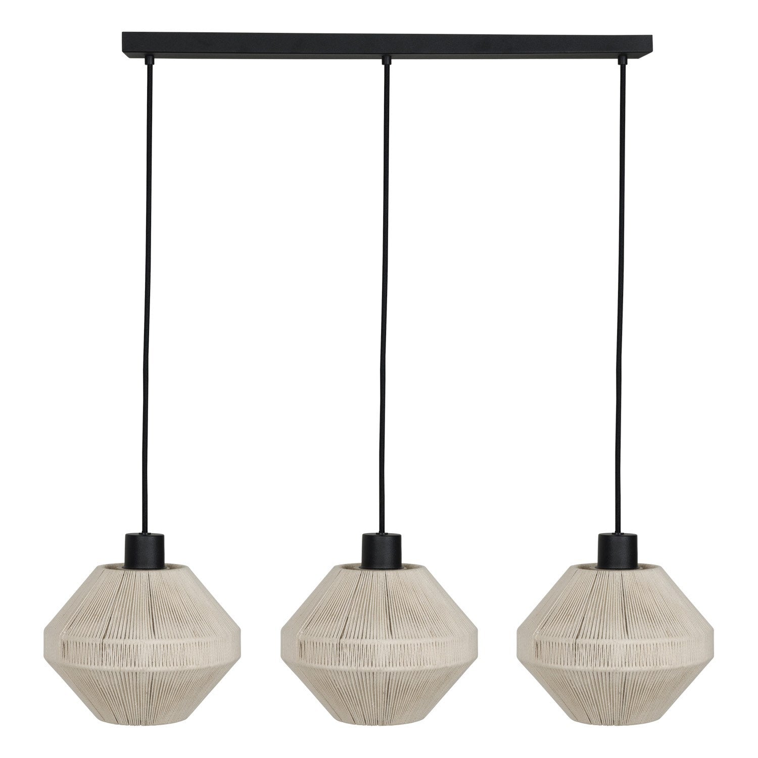3 Light Linear Pendant W/ Black Finish & Cream Jutetextile Shades by Eglo
