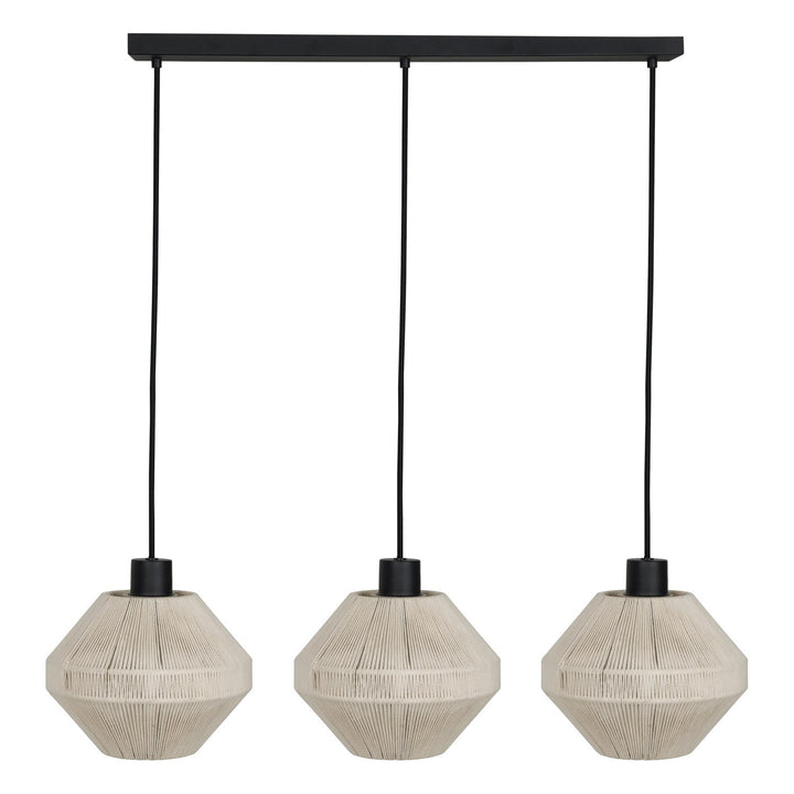 3 Light Linear Pendant W/ Black Finish & Cream Jutetextile Shades by Eglo