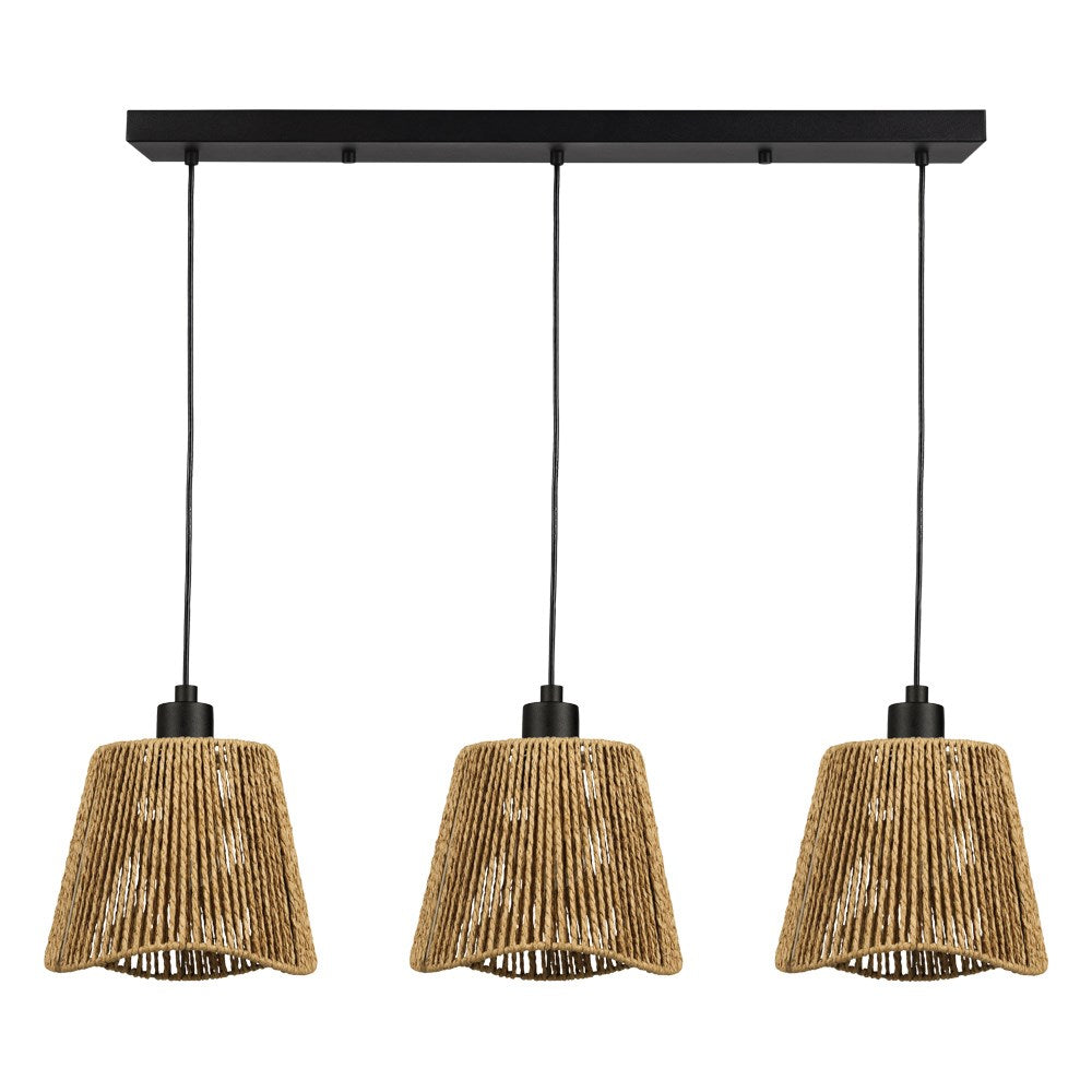 3 Light Liner Pendant W/ Black Finish & Natural Rope Shade by Eglo