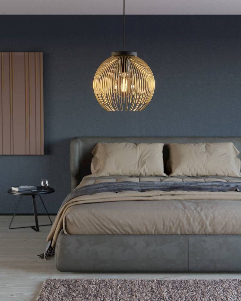 1 Light Mini Pendant W/ Black Finish & Matte Gold Metal Shade