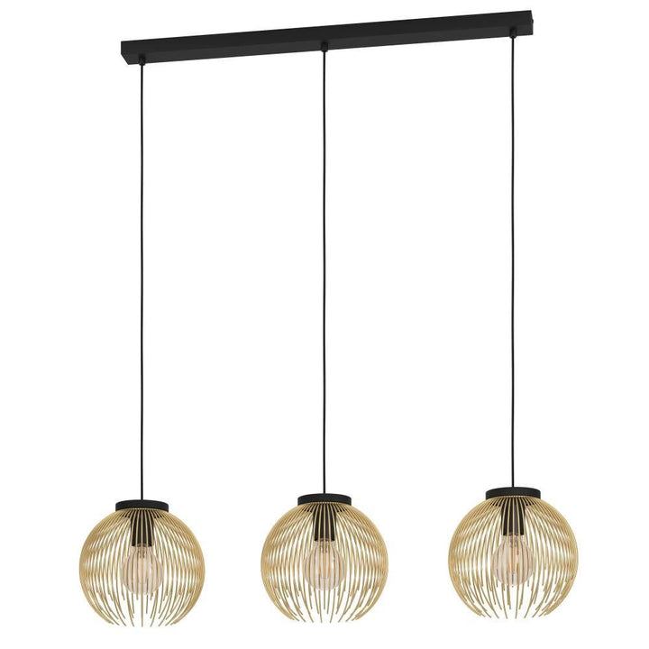 3 Light Linear Pendant W/ Black Finish & Matte Gold Metal Shade by Eglo