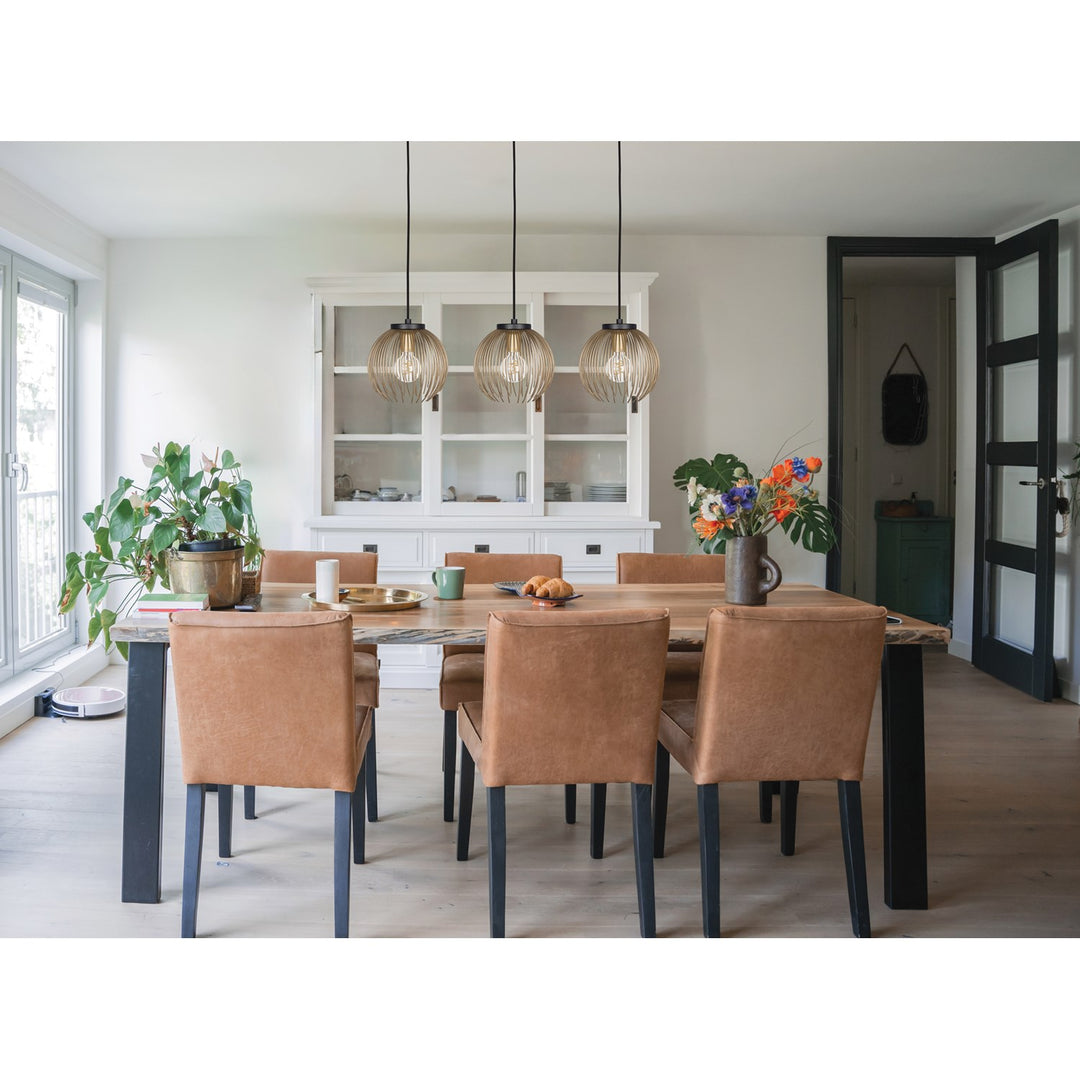 3 Light Linear Pendant W/ Black Finish & Matte Gold Metal Shade