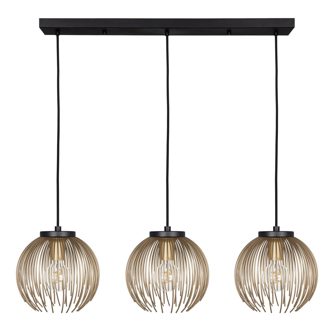 3 Light Linear Pendant W/ Black Finish & Matte Gold Metal Shade