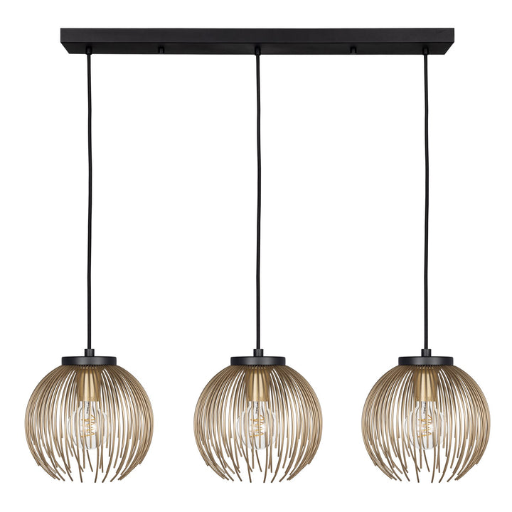 3 Light Linear Pendant W/ Black Finish & Matte Gold Metal Shade