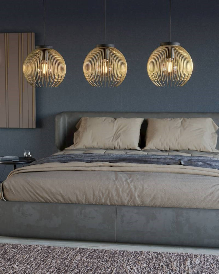 3 Light Linear Pendant W/ Black Finish & Matte Gold Metal Shade