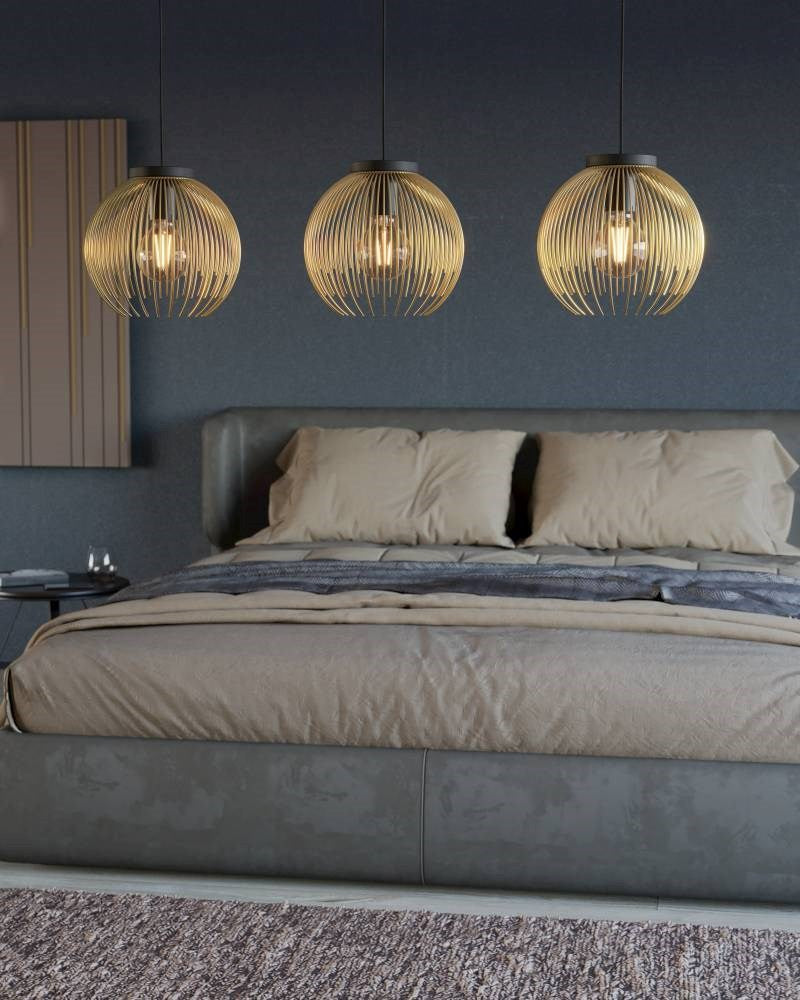 3 Light Linear Pendant W/ Black Finish & Matte Gold Metal Shade