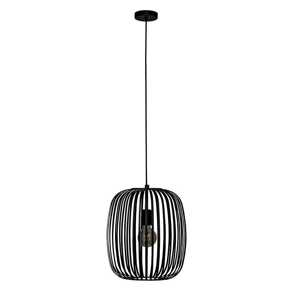 1 Light Cage Pendant W/ Black Finish & Black Shade by Eglo