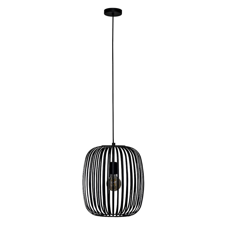 1 Light Cage Pendant W/ Black Finish & Black Shade by Eglo