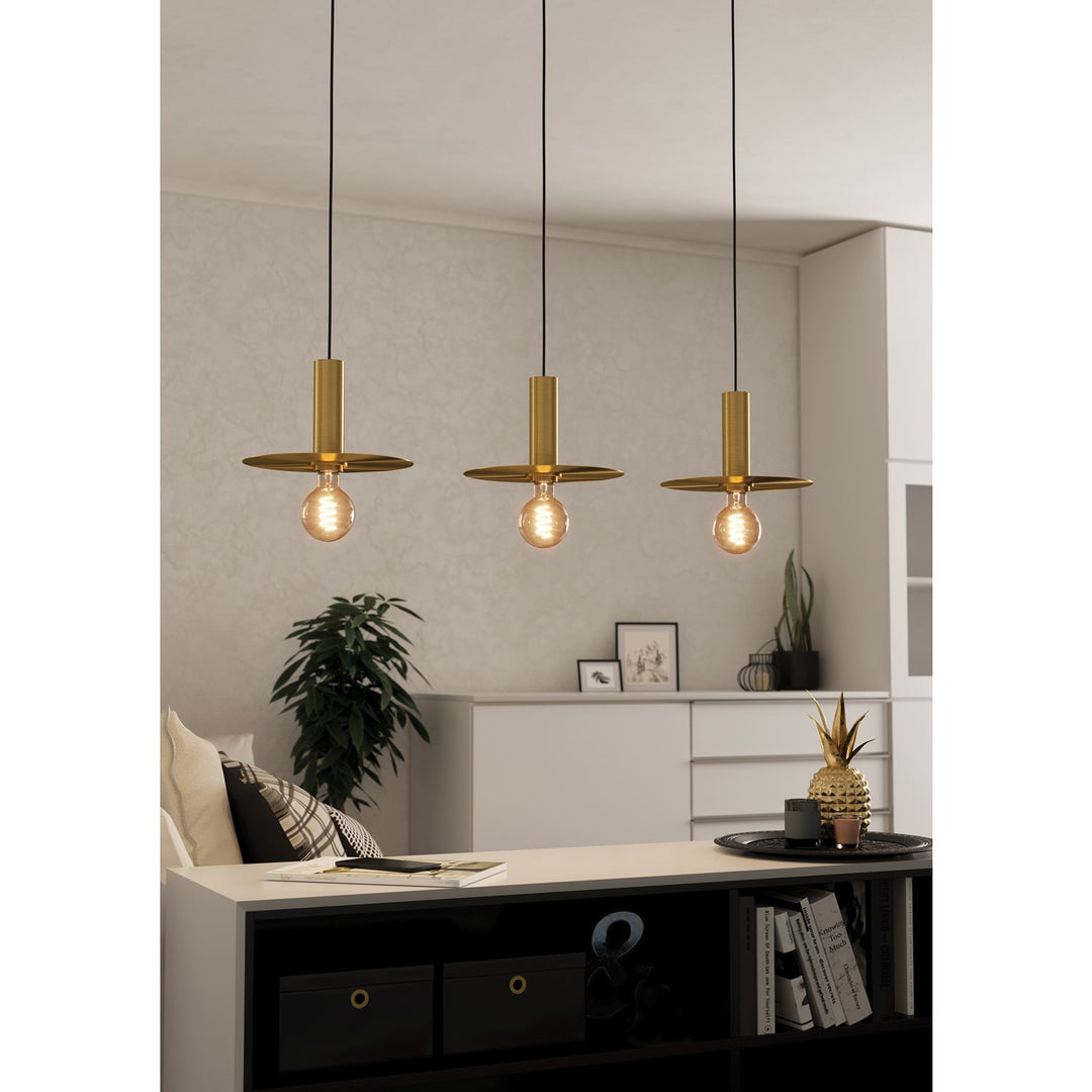 3 Light Open Bulb Pendant W/ Brushed Gold Finish