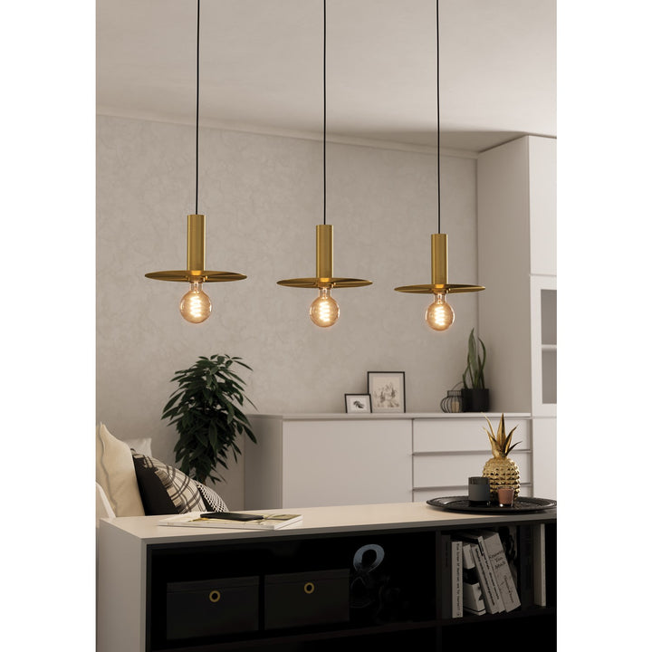 3 Light Open Bulb Pendant W/ Brushed Gold Finish