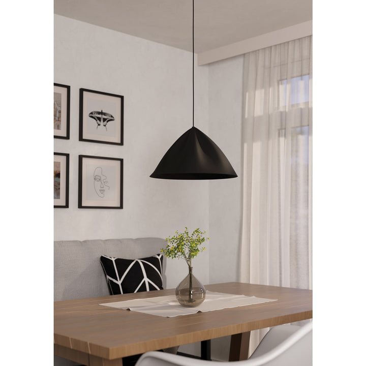1 Light Pendant W/ Black Finish & Black Metal Shade